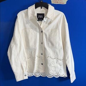 Zara Cream Eyelet Button-Up Blouse